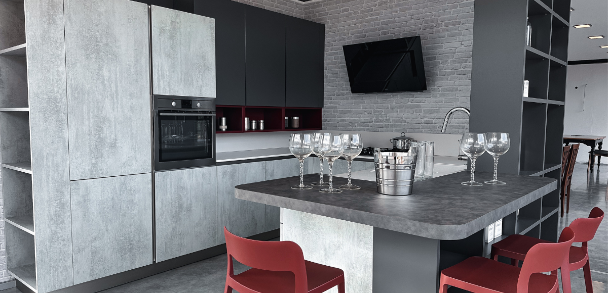 Cucina Oyster Pro Beton Grigio e Ardesia - Image