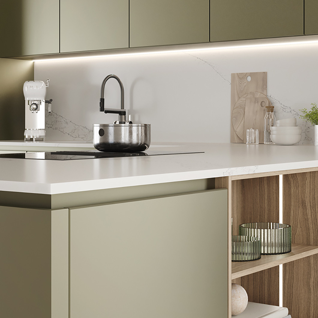 D’un entretien très simple, un plan de travail en quartz nécessite de peu et petites attentions.